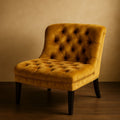 Chaise en Velours Moutarde avec Boutonnage et Pieds en Bois Massif-Vasolia
