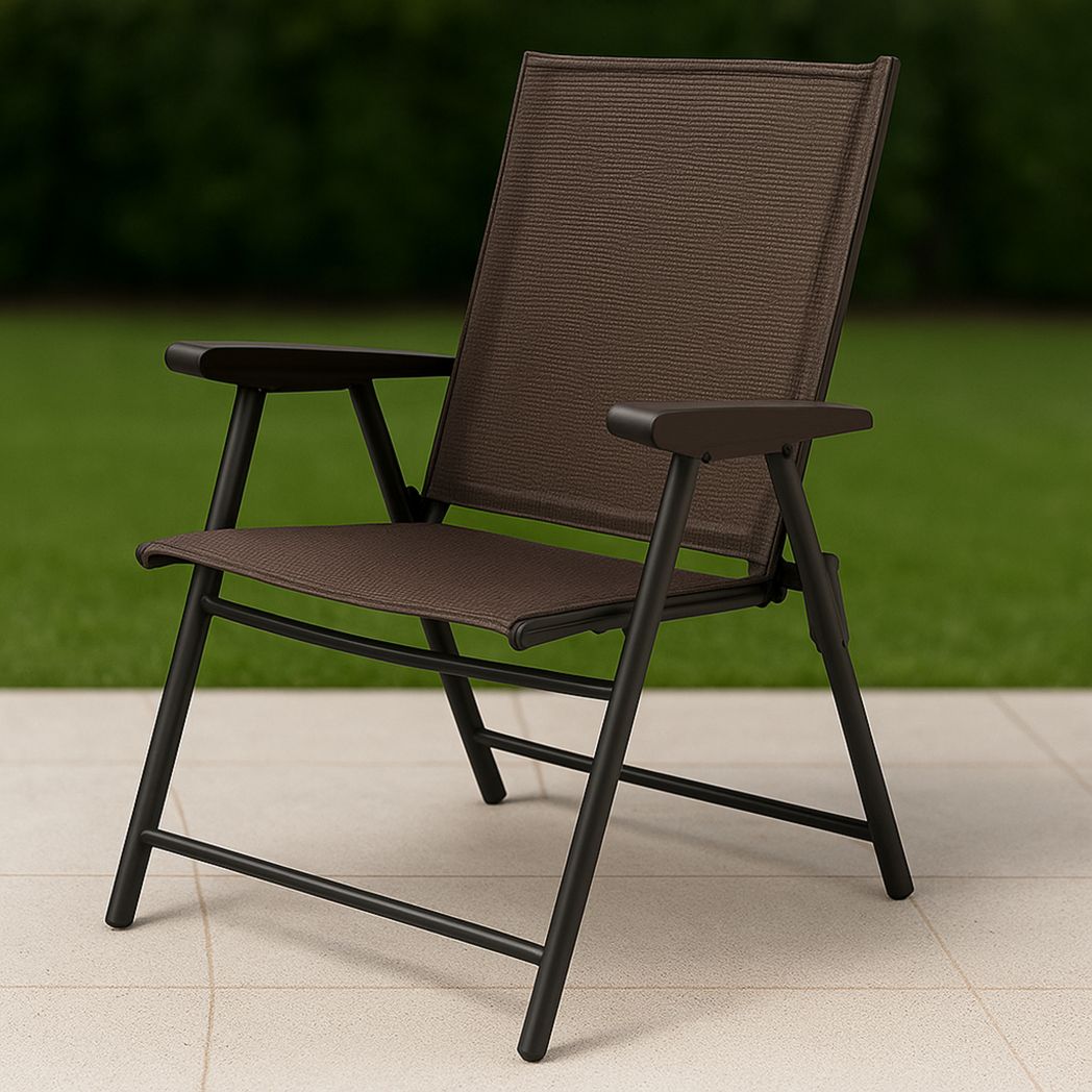 Chaise pliante d'extérieur en métal et textile marron 75cm x 57cm x 65cm-Vasolia