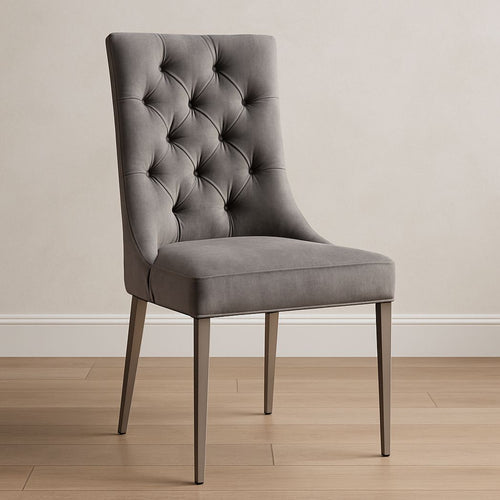 Chaise capitonnée en velours polyester gris structure en métal hauteur 95 cm-Vasolia