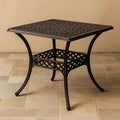 Table de jardin carrée en aluminium moulé ajouré marron, 80x80x75 cm-Vasolia
