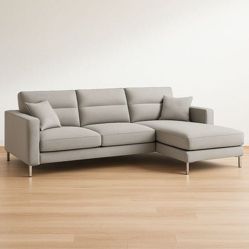 Canapé d'angle en tissu gris avec pieds en métal 240x160x85 cm-Vasolia