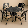 Ensemble de Table et Chaises de Jardin en Aluminium Noir avec Coussin Beige, Table Ronde Ø106 cm, 5 Pièces-Vasolia