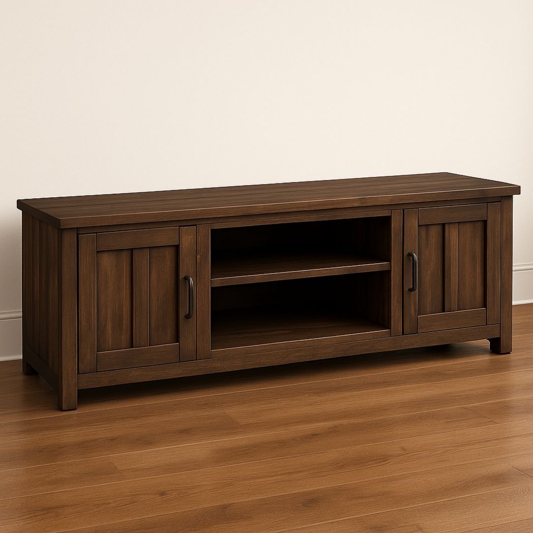 Meuble TV rectangulaire bois avec portes et étagères marron 150x40x50cm-Vasolia