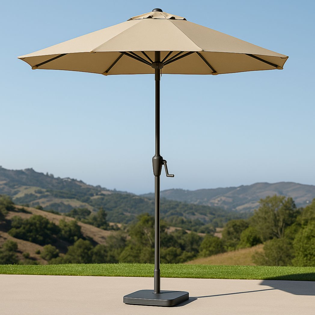 Parasol d'extérieur rond en polyester avec mât en aluminium réglable, diamètre 270 cm, Beige-Vasolia