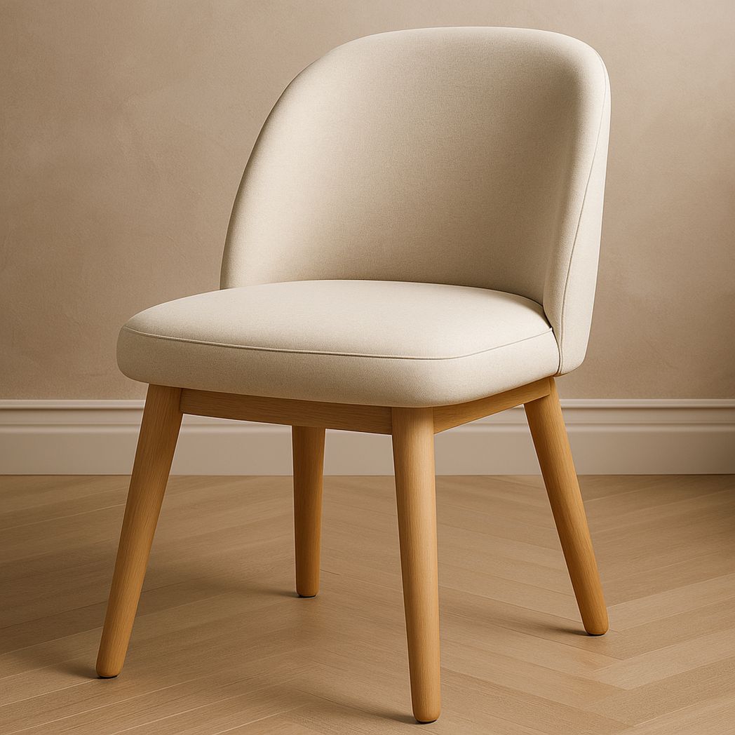 Chaise de salle à manger en bois massif hêtre avec assise en tissu beige, 54cm x 50cm x 78cm-Vasolia