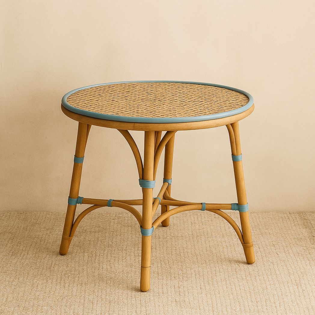 Table Ronde en Rotin Synthétique avec Détails en Plastique Bleu-Vasolia