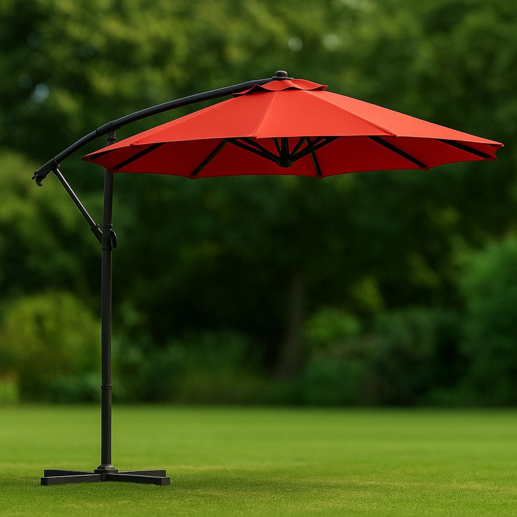 Parasol de Jardin Déporté Rond en Polyester Rouge diamètre 300cm-Vasolia