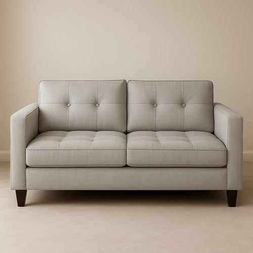 Canapé 2 Places Tissu Polyester Gris Clair avec Pieds en Bois-Vasolia