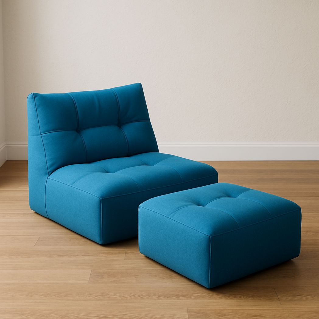 Ensemble de Fauteuil et Repose-Pieds en Forme Carrée en Polyester Bleu-Vasolia