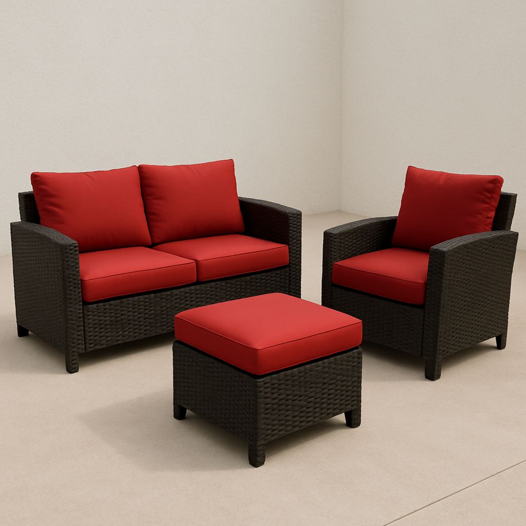 Ensemble de Meubles d'Extérieur 4 Pièces en Résine Tressée avec Coussin en Polyester Rouge-Vasolia