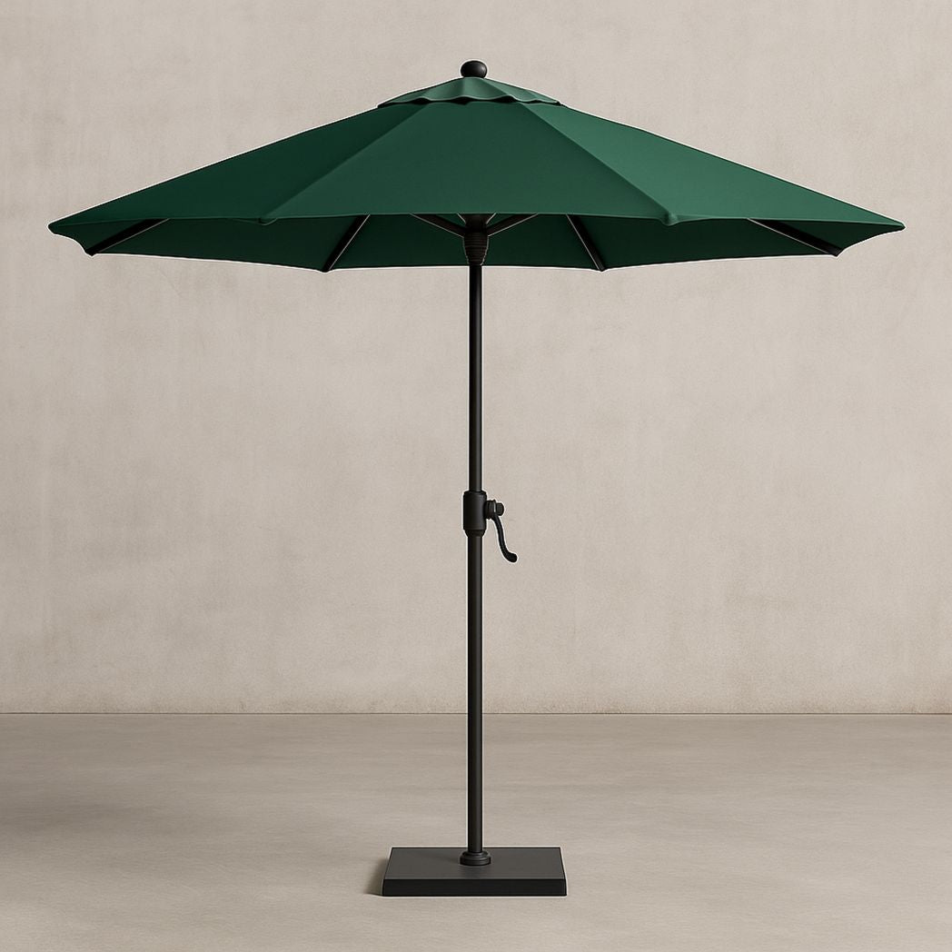 Parasol de Jardin Rond en Polyester Vert avec Mât en Aluminium et Base en Acier, Diamètre 300 cm, Hauteur 250 cm-Vasolia
