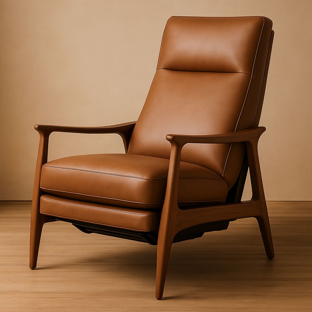 Fauteuil inclinable en cuir PU marron clair avec cadre en bois de hêtre-Vasolia