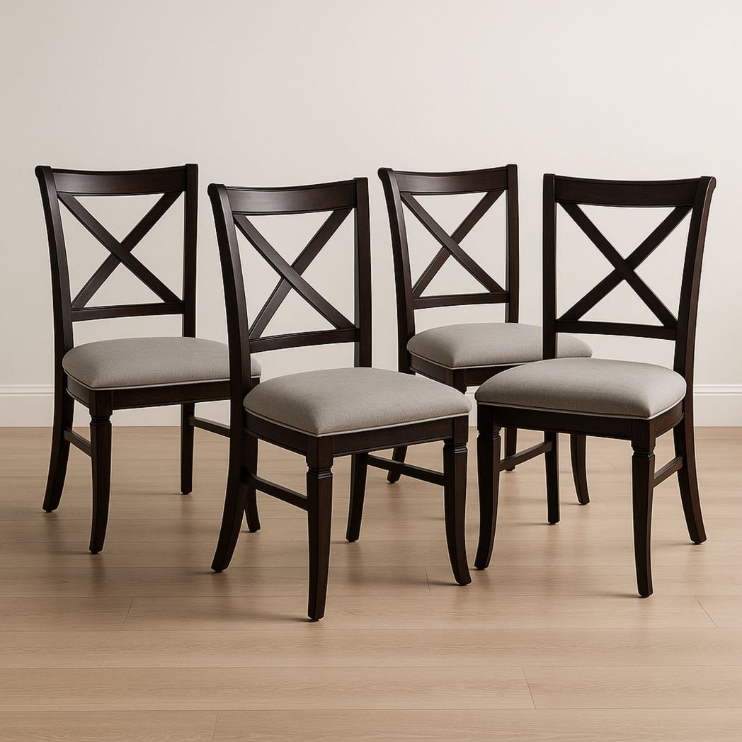 Chaises de Salle à Manger en Bois Massif avec Assise en Tissu Beige 4 Pièces-Vasolia