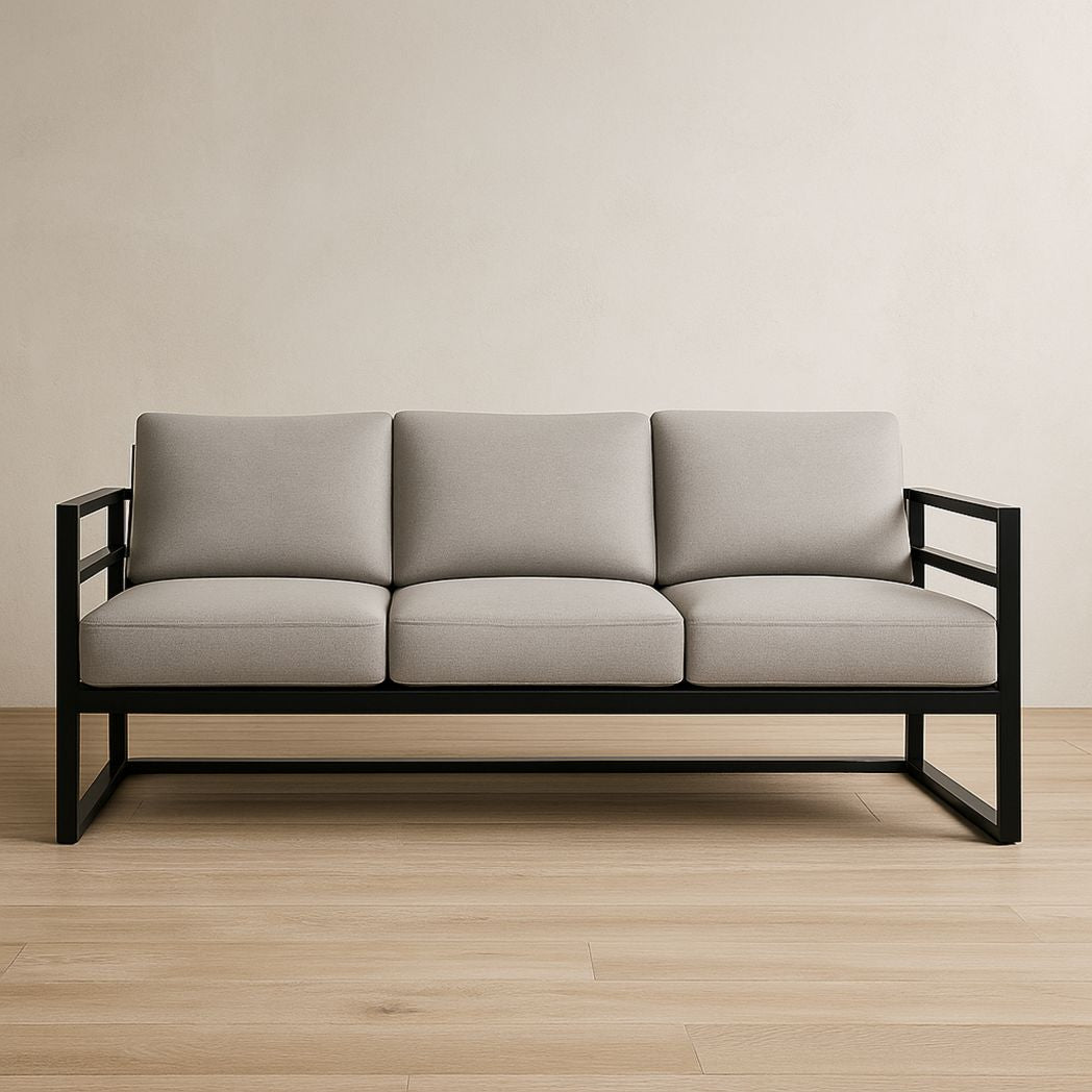 Canapé 3 places cadre métal coussins tissu polyester gris clair-Vasolia