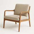 Fauteuil en bois massif avec revêtement en lin beige, dimensions 75 cm de haut x 65 cm de large x 80 cm de profondeur-Vasolia