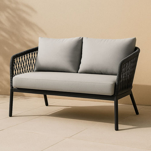 Canapé d'Extérieur en Métal Noir avec Coussins en Polyester Gris-Vasolia