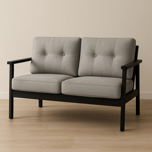 Canapé 2 Places en Bois et Tissu Gris-Vasolia