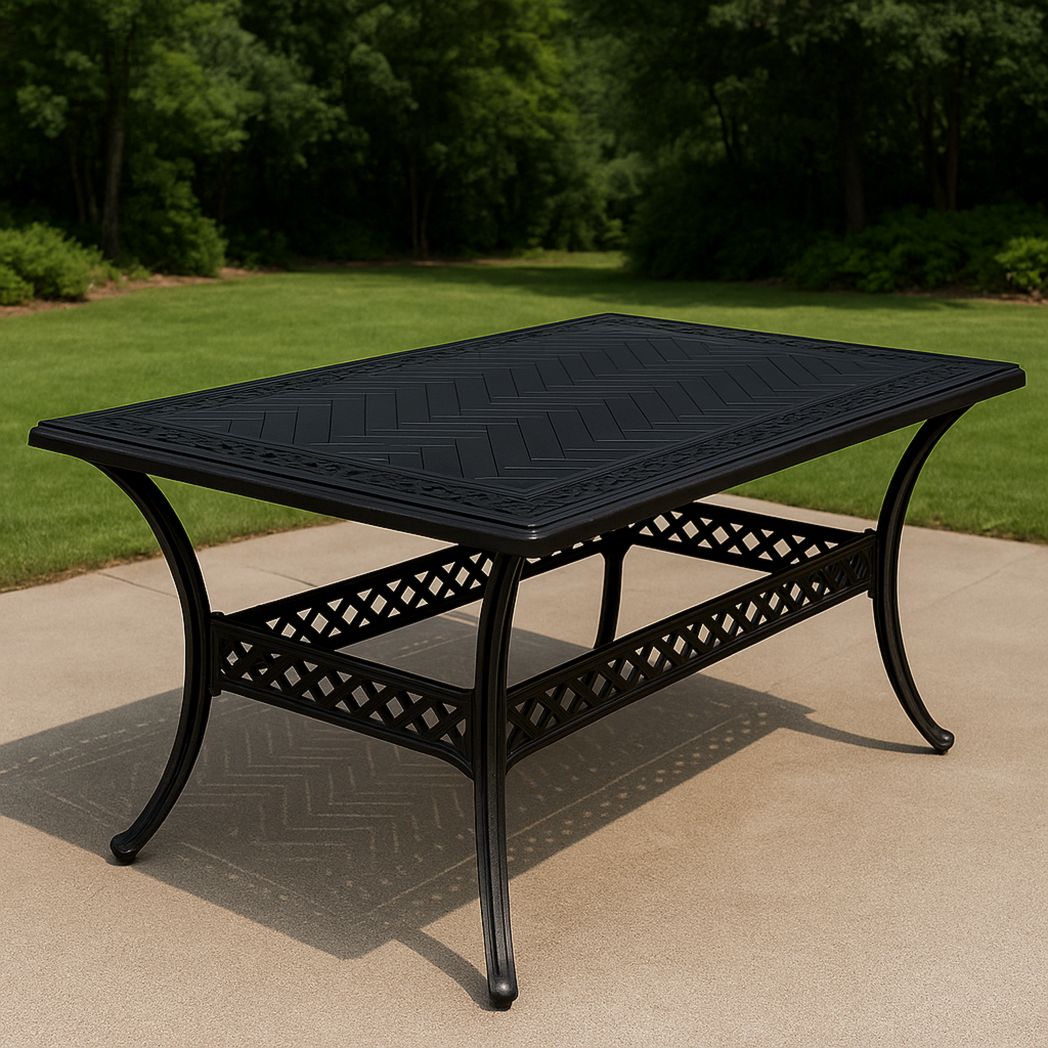 Table de jardin rectangulaire en aluminium noir 150x90x75 cm-Vasolia
