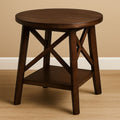Table d'appoint ronde en bois massif marron, diamètre 45 cm, hauteur 55 cm-Vasolia