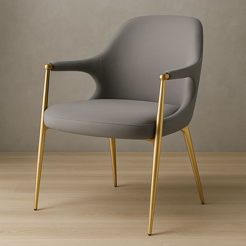 Fauteuil en tissu gris avec pieds métalliques dorés-Vasolia