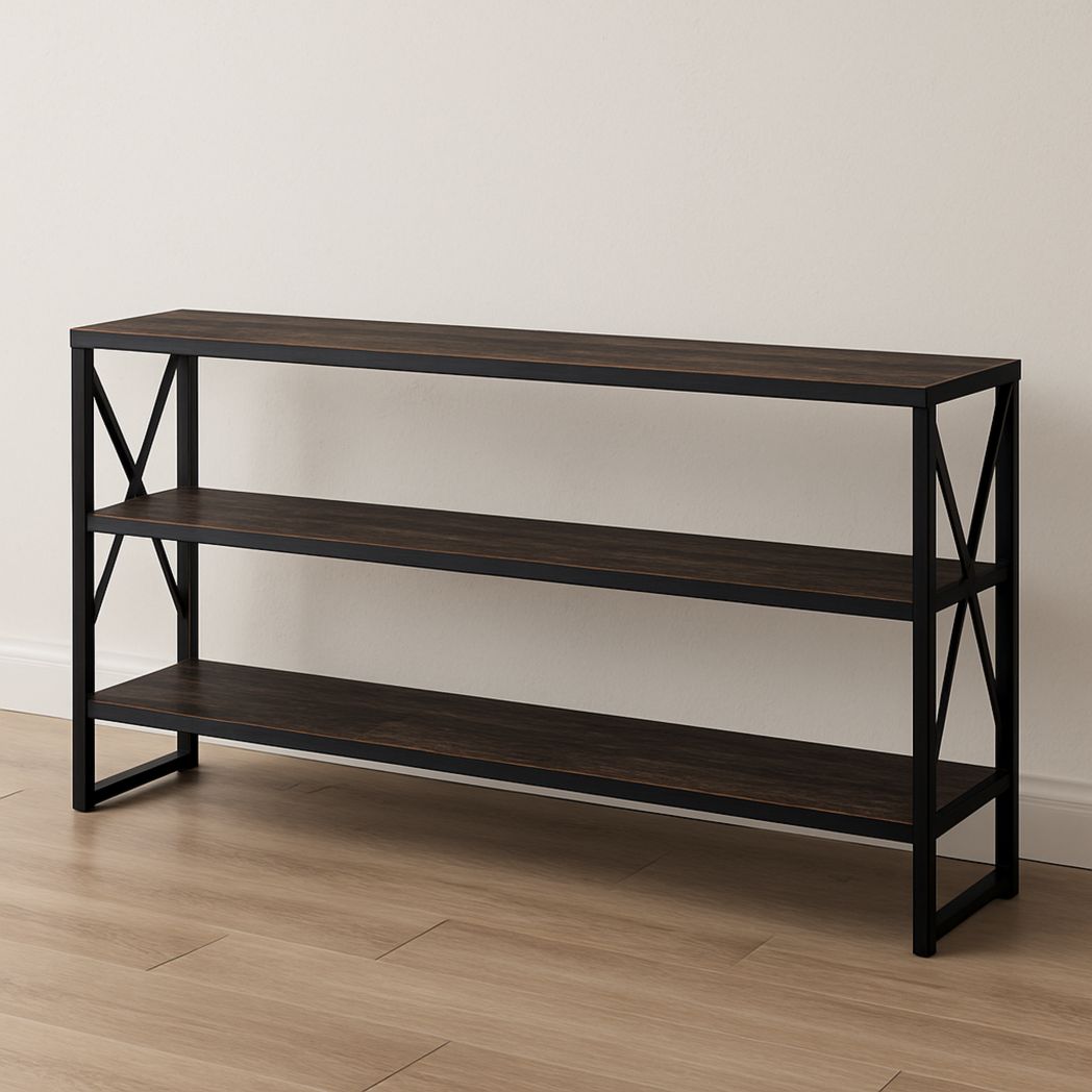 Étagère de rangement 3 niveaux en métal et bois noir/marron 100 cm-Vasolia