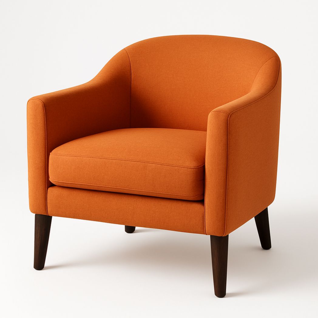 Fauteuil en tissu polyester forme arrondie pieds en bois hauteur 85cm largeur 80cm profondeur 78cm Orange-Vasolia