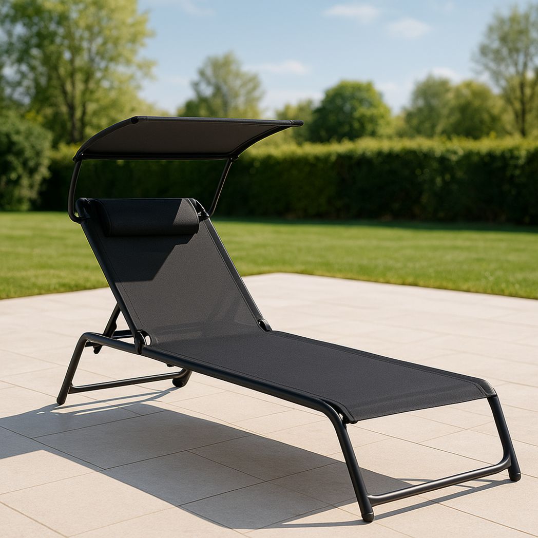 Chaise Longue Confortable Réglable Aluminium Textilène Noir-Vasolia