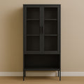 Vitrine en métal/bois avec portes en verre Noir 180x80x40 cm-Vasolia