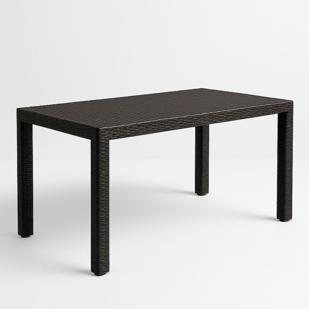 Table à manger rectangulaire en résine tressée brun 150cm x 90cm x 75cm-Vasolia