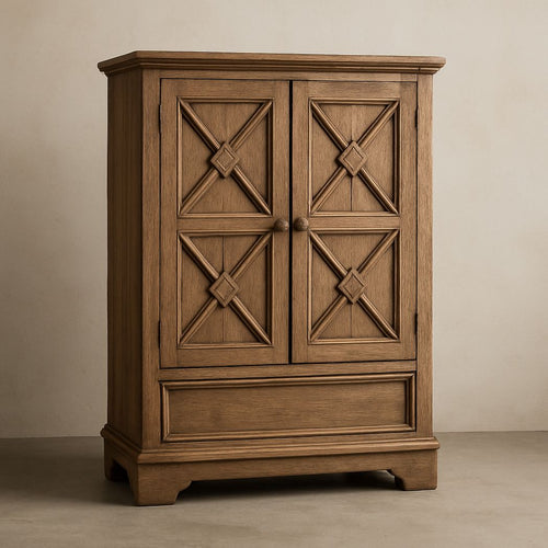 Armoire en Bois Massif avec Portes Sculptées, 2 Portes, Marron, 150cm x 100cm x 45cm-Vasolia