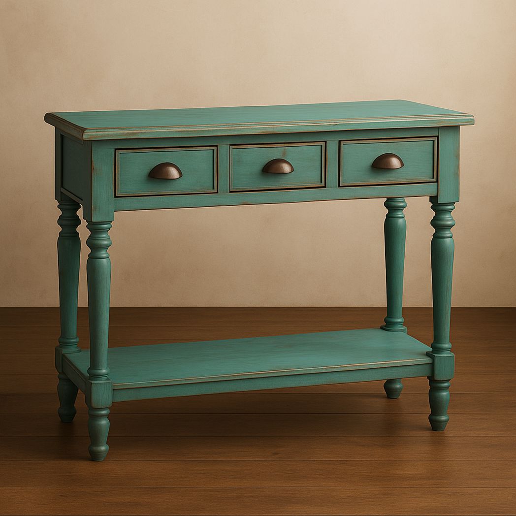 Console Table Rectangulaire Bois de Pin avec Tiroirs 3 Couleur Vert 106x36x85 cm-Vasolia